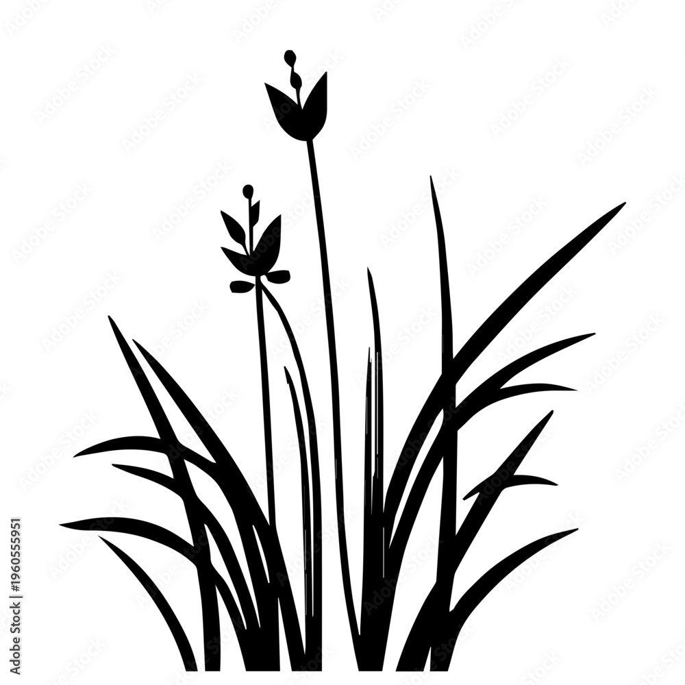 Obraz premium Vector Black Grass Reeds Silhouette SVG