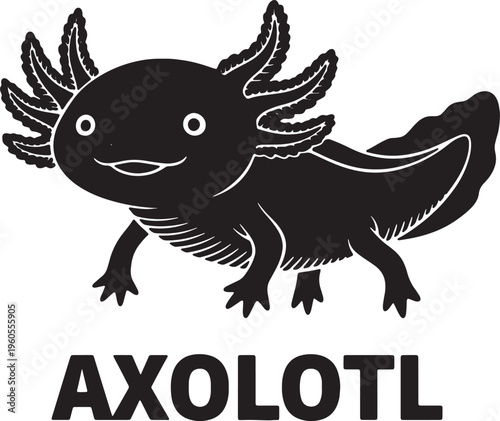 Black axolotl cartoon smiling animal