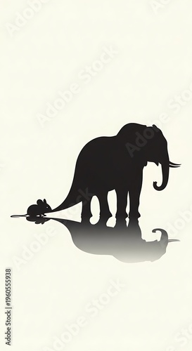 Black silhouette of an elephant standing.