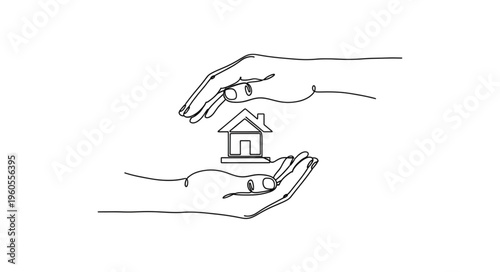 Hands Holding Small House Model.
