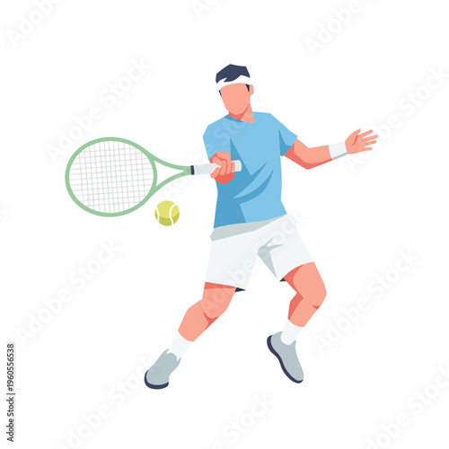 Male Tennis Player Hitting Backhand Shot with Ball and Racket on White Background