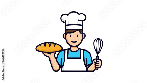 Baker with Bread and Whisk Icon