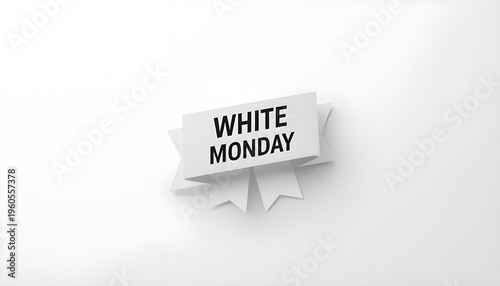 A minimalist poster with a white ribbon and the words White Monday on a clean background