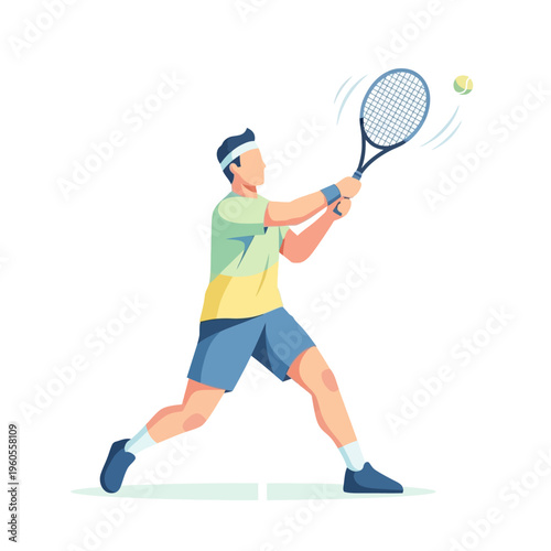 Tennis Player Hitting Forehand Stroke with Motion Blur and Ball in Air