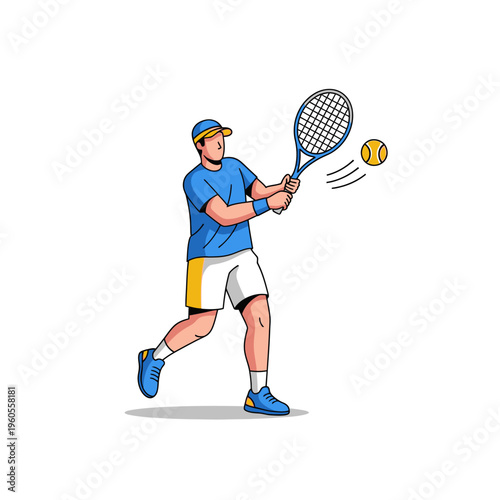 Tennis player hitting the ball with racket, active sport, outdoor game