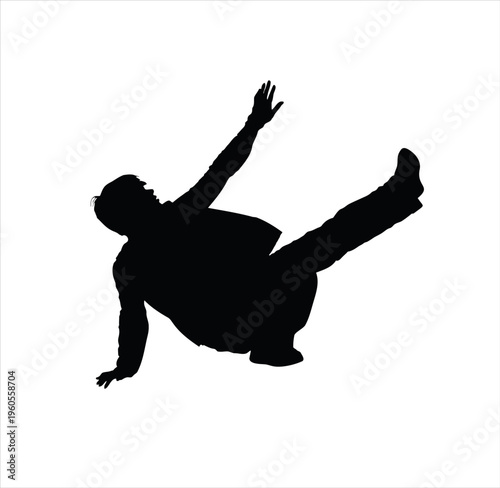 Man falling down silhouette depicting accident or slip on floor with motion capture effect
