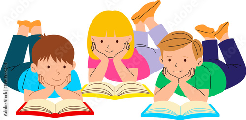 Kids Reading Together Illustration