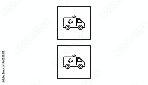 Ambulance Icon Set, Medical Emergency Vehicle Line Art, Healthcare Symbol