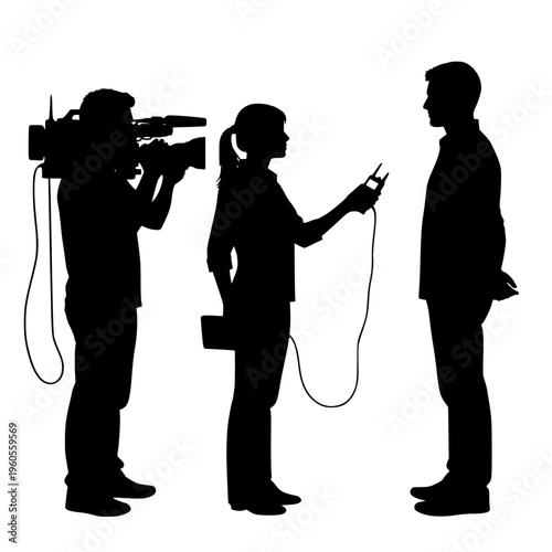 Silhouette of News Interview with Cameraman