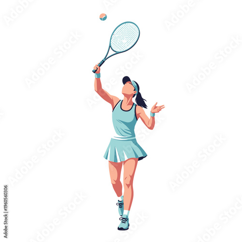 Woman Tennis Player Serving Ball in Action, Sport Athlete Isolated on White
