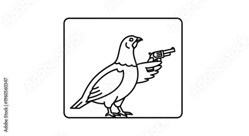 Aggressive Bird with Gun, Cartoon Style
