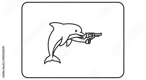 Aggressive Dolphin Holding a Revolver Gun, Cartoon Style