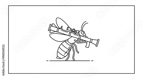 Aggressive Wasp with Rocket Launcher, Insect Warrior, Military Bug