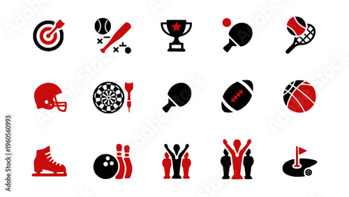 Icons combining sports gear and athletic activities.