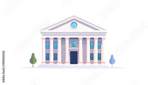 Illustration of classic courthouse building facade with columns and triangular pediment