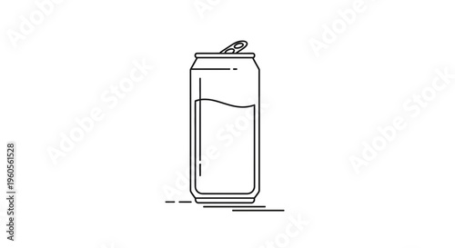 Simple line illustration of an open aluminum beverage can with liquid on a clean background