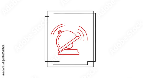 Clean minimalist red line art icon of a ringing service bell for hospitality communication and