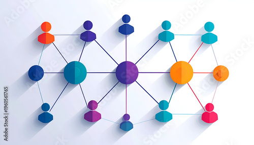 Network of connected people with links between circles and figures on a light backdrop