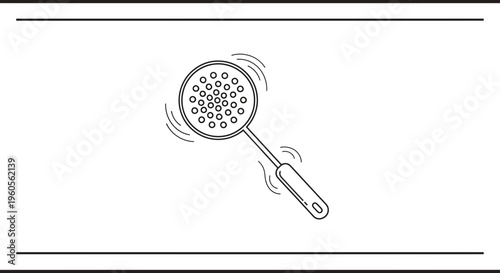 Essential Kitchen Utensil: Perforated Skimmer Spoon Line Art Design for Culinary Tasks