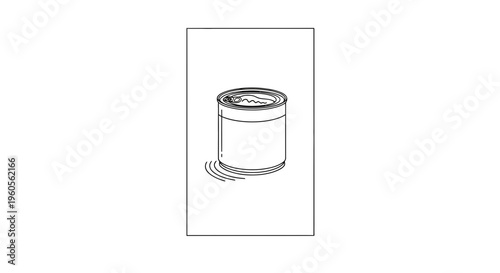 Minimalist monochrome line drawing of an opened tin can, perfect for food-related designs
