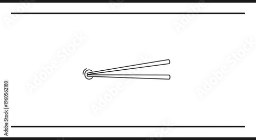 Minimalist black and white line art illustration of drumsticks hitting a percussive instrument for