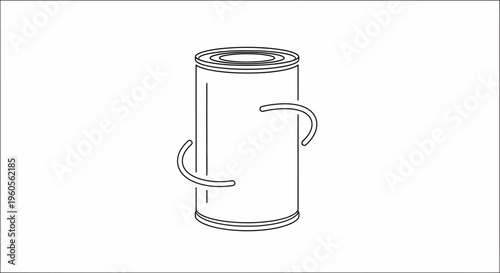 Minimalist line art illustration of a cylindrical can with abstract curved elements for design