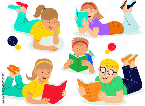 Kids Reading Together Illustration