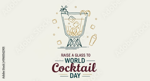 Cocktail glass with ice and garnish on world cocktail day celebration background
