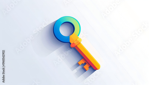 Stylized golden key illustration with blue and green gradient on white background