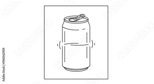 Minimalist black and white line art of a beverage can with a unique wavy distortion effect