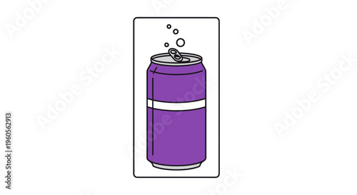 Vibrant Purple Soda Can Illustration with Effervescent Bubbles on a Clean White Background