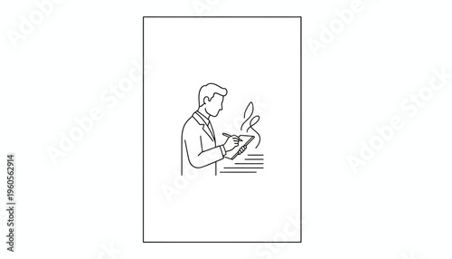 Technological innovation in science: a man working with a digital tablet for research and