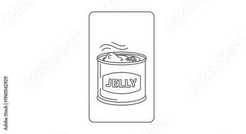 Minimalist monochrome outline illustration depicting an open tin can filled with jelly