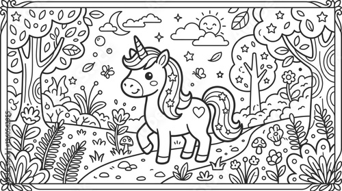 Colorful illustration of a cute unicorn.