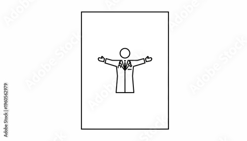 Minimalist line art illustration of a doctor with welcoming open arms for healthcare and support