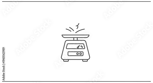 Minimalist line art icon of a modern digital scale used for precise weight measurement and kitchen