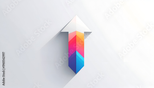 Upward arrow symbol with colorful gradient pointing forward representing growth and direction