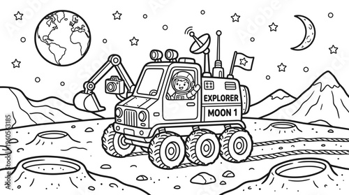 Cartoon Lunar Vehicle Moon Explorer Tractor.