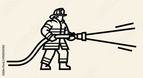 Firefighter with hose fighting fire.