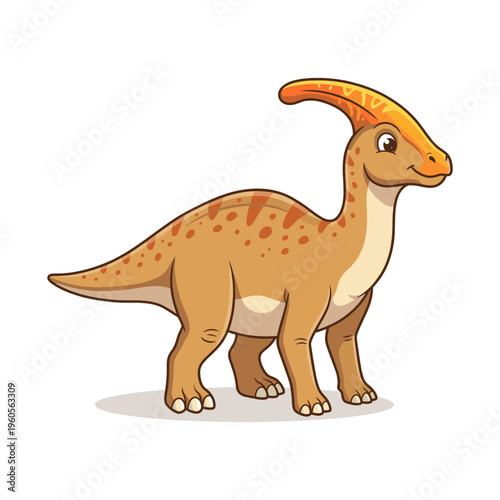 Adorable Cartoon Parasaurolophus Dinosaur Long Crest Illustration