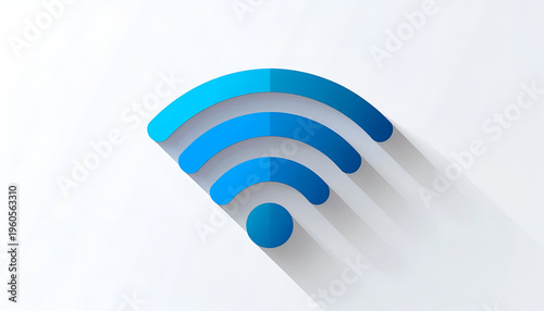 Wi-Fi symbol in blue with a long shadow on a white background; simple and clean design
