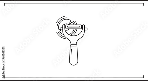 Essential kitchen tool line icon depicting a versatile fruit and vegetable peeler in action for