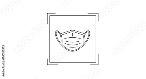 Minimalist line art illustration of a protective medical face mask for health and safety during