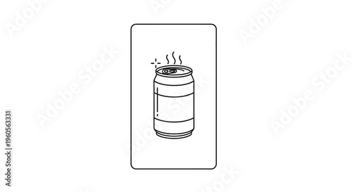 Minimalist line art illustration of a sizzling beverage can emitting steam and subtle sparks