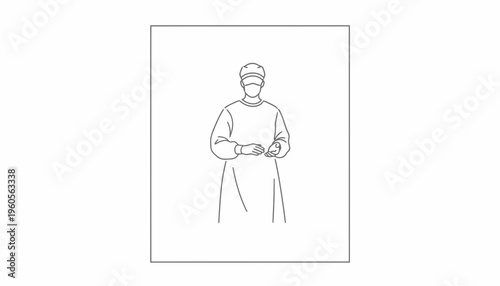 Abstract line illustration of a dedicated medical professional in sterile attire ready for care