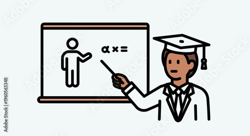 Graduate Explaining Math on Blackboard.