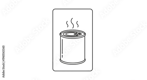 Graphic representation of a steaming food can, indicating warm contents or heating instructions