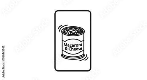 Minimalist macaroni and cheese can icon illustration with dynamic shaking effect within a digital
