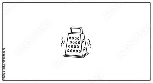 Minimalist line art illustration of a kitchen grater emitting subtle wavy lines