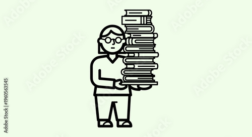 Man Carrying Large Pile Books.